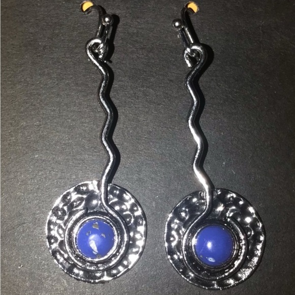 Lapis Lazuli Hammered Plate~ Tribal Ethnic Wavy Spiral Swirl Disc Platter Dangle - Picture 9 of 15